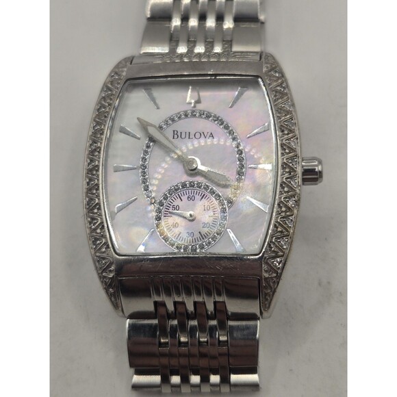BULOVA 22 Diamonds Mother Of Pearl Dial Bracelet Watch Stainless Steel. 6.5\